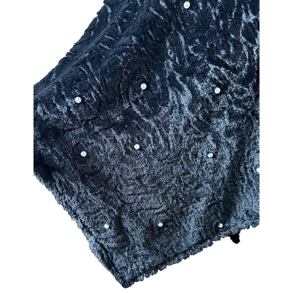 Jet Black Faux Fur Poncho Scarf White Pearls One Size Elegant Cozy Warm - Picture 4 of 9